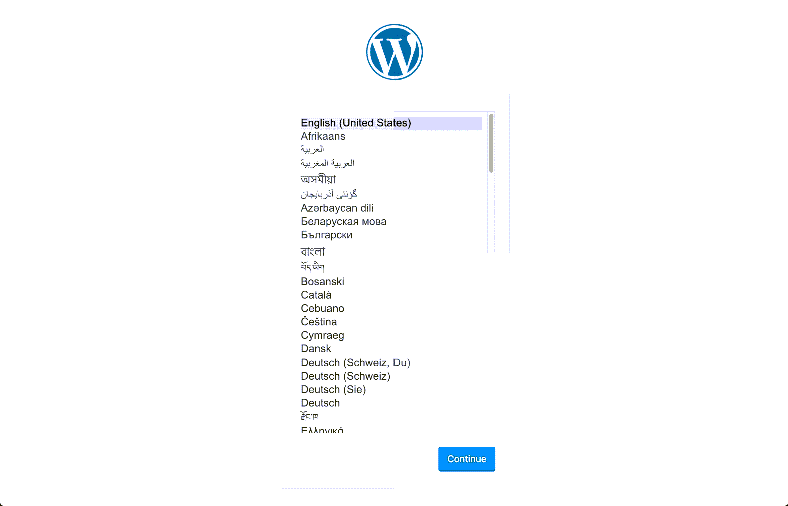 Wordpress Install Select Language