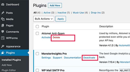 Deactivating And Deleting Plugins In WordPress